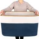 MINTWOOD Design 22in Extra Large Blanket Basket Holder Living Room, Rectangle Rope Woven Storage Basket with Handles for Laundry, Pool Towels, and Shoes, Dog Toy Organizer Bin Box, Prussian Blue