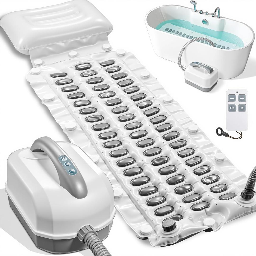 Bathtub Spa Mat, Portable Spa Bubble Bath Massager with 6 Adjustable Settings, Upgraded Non-Slip Design and Remote Control, Hot Tub Jet Mat for Bathtub at Home, Full-Body Support