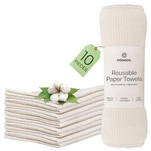 mioeco 10 Pack Kitchen Paper Towels Washable - Super Absorbent Natural Paper Towels - Natural Cotton - Reusable, Paperless Kitchen Dish Cloths - 100% Organic