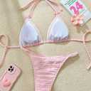 Women's Plaid Gingham Bathing Suit High Waisted Halter Triangle Swimsuit Bikini Set (Pink, XS)
