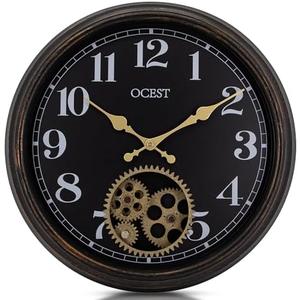 OCEST 15 Industrial Gear Wall Clock Vintage Steampunk Decor with Moving Gears, Silent Quartz, for Living Room, Farmhouse, Office : Home & Kitchen