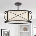 Luupyia 17.71 Inches Drum Ceiling Light with Metal and Fabric Shade, 4Lights Large Fabric Chandelier Drum Ceiling Light, Height Adjustable Simple Pendant Lighting Fixture for Bedroom Dining Room E26