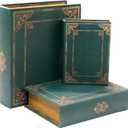 Jolitac Wooden Decorative Book Boxes 3-Pack - Vintage Style Secret Storage Boxes Handcrafted Wooden Storage Containers with Rustic Magnetic Closure for Jewelry & Keepsakes (Vintage Green)