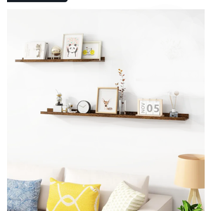 Two Shelf , Wood Floating Shelves 48 inch Picture Ledge Shelves, Photo Ledge Nursery Book Shelves Wall Mounted for Living Room Kids' Room Bedroom, Color Brown