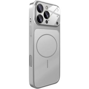 Magnetic Series for iPhone 15 Pro Max Case,Compatible with Magsafe,Matte Glass Slim Anti-Fingerprint,Anti-Scratch Camera Lens Protector Military Grade Drop Shockproof Cover,Silver