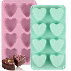 Sakolla 2 Pack 2.7″ Heart Chocolate Molds, 8 Cavity Silicone Soap Making Molds for Chocolate, Candy, Mousse, Cake Pop, Jelly, Pudding (Pink, Green)