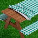 Sorfey Picnic Table Cover with Bench Covers -Fitted with Elastic, Vinyl with Flannel Back, Fits for Table 30"x 60" Rectangle,Water Proof, Checked Green Design