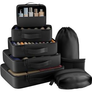 8 Set Packing Cubes for Travel,Luggage Organizers for Travel Accessories (Black)