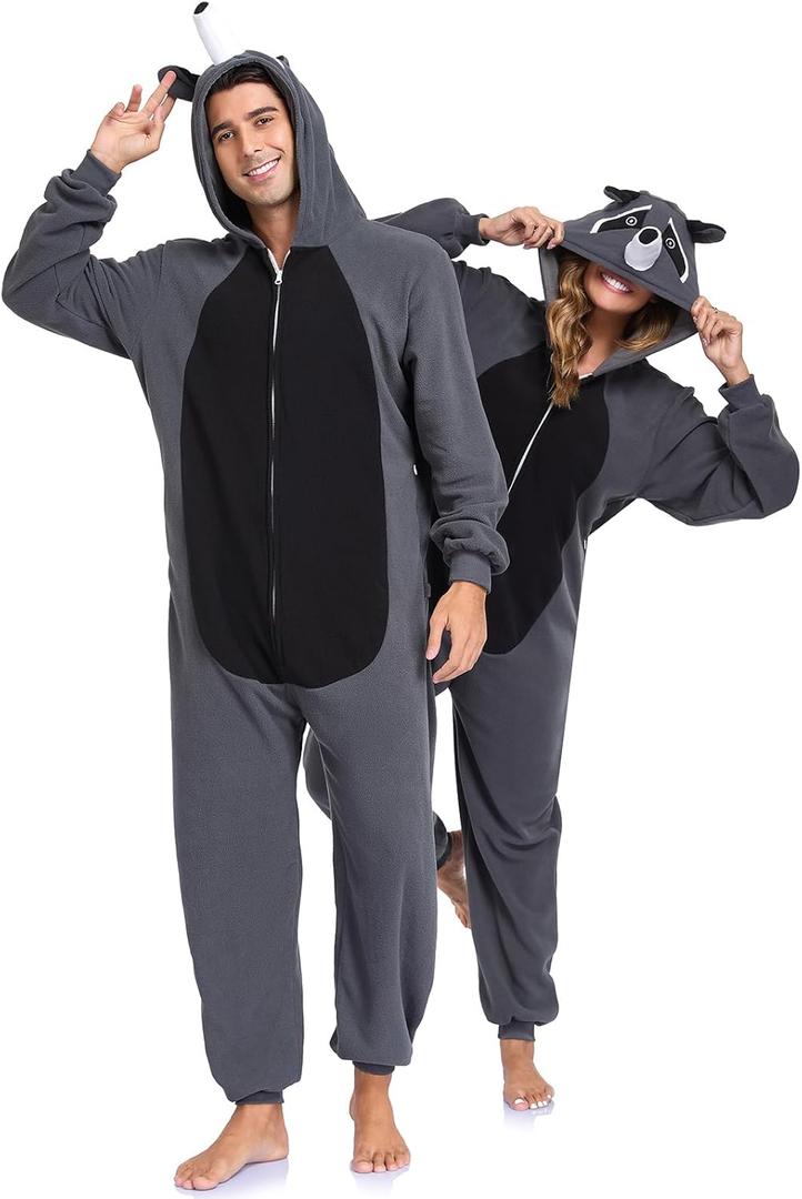 Adult Onesie Animal Fleece Pajamas Halloween Cosplay Costumes Sleepwear Party Wear (XX-Large, Raccoon)