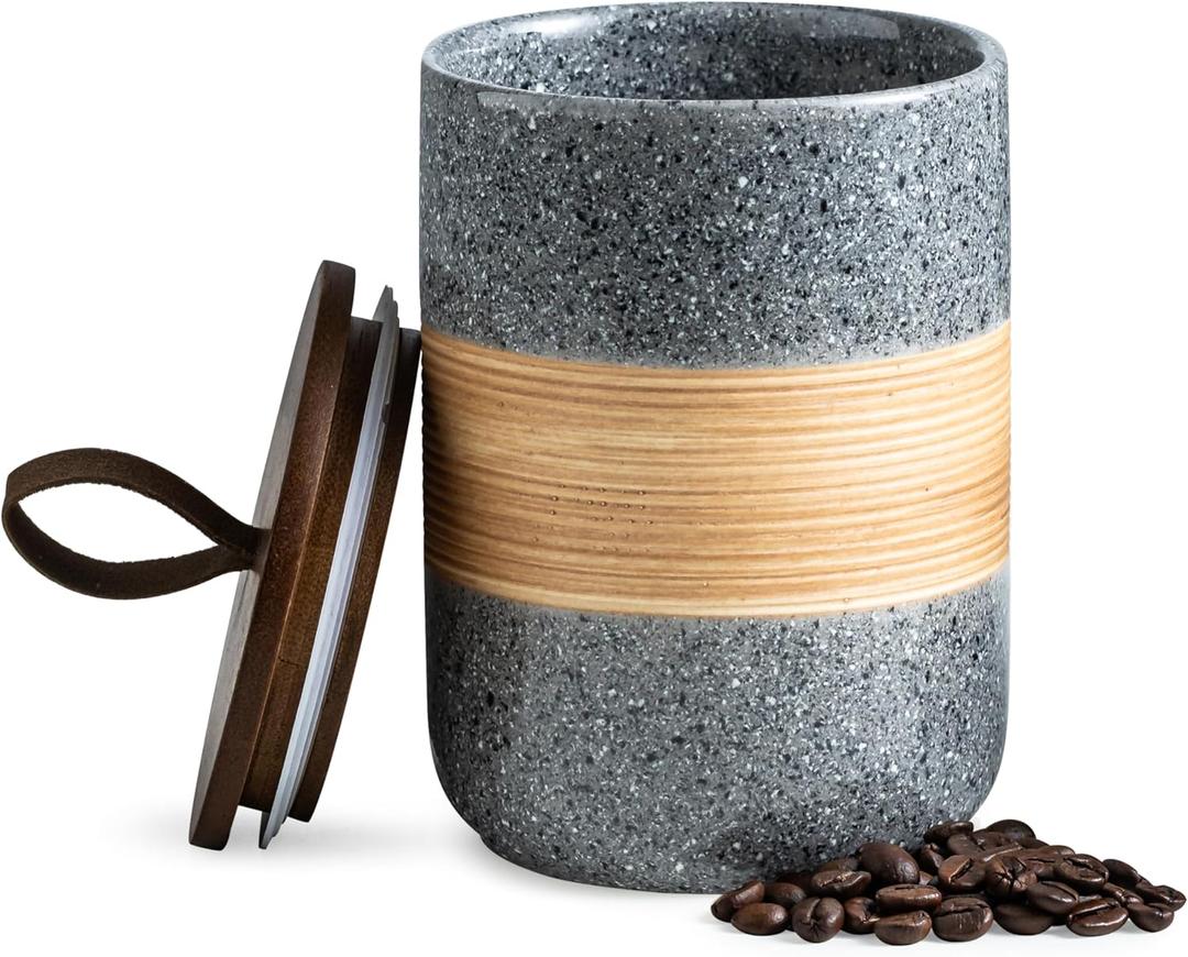 Miamolo Airtight Coffee Storage Container Jar with Lid, Ceramic Kitchen Food Storage Jars for Spice Sugar Cookie, Coffee Bean Stackable Decorative Jars for Housewarming, Grey & 28 fl.oz