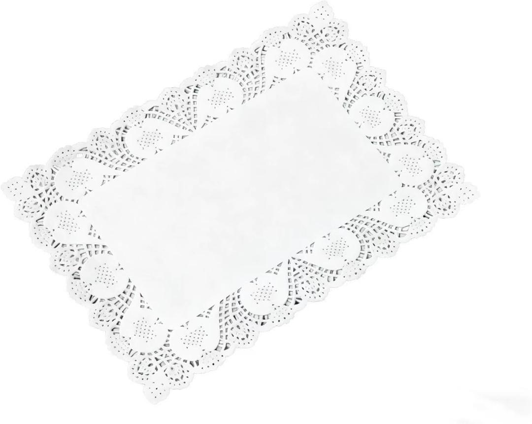 Royal Lace White Paper Doilies, 12x8 Inch Rectangle Placemats for Wedding, Tea Party and Baking, 150 Count