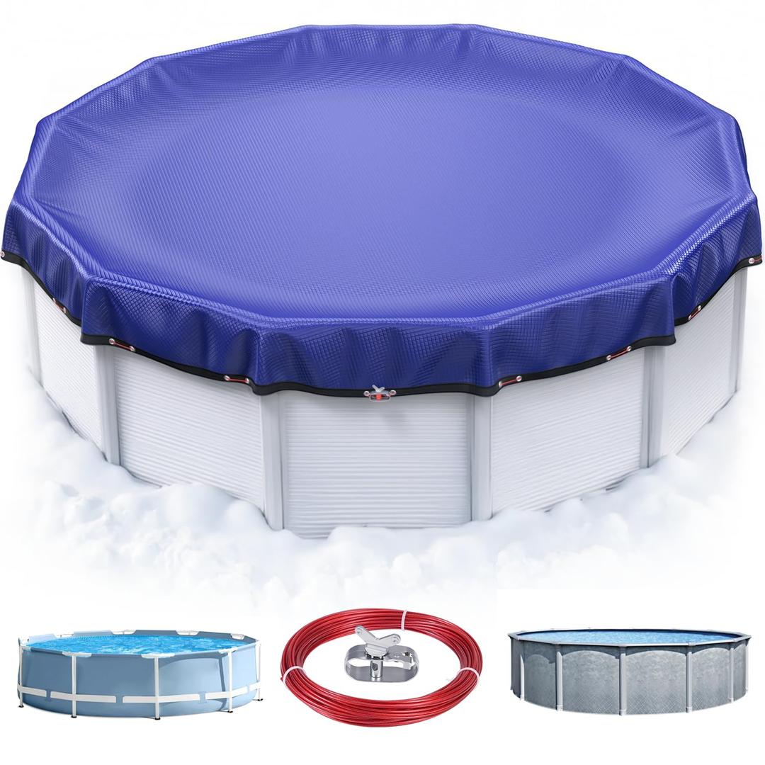 28 FT Round Pool Cover, [ 2025 Upgraded ] Above Ground Pool Cover, Heavy Duty Winter Pool Cover, Cold and UV Resistant, Cable and Pulley System