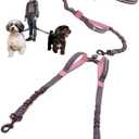 Pet Dreamland Exquisite Hands Free Dual Dog Leash for Medium Dogs. Trending Waist Leash for Walking 2 Dogs No Tangle. You Will Absolutely Love This Amazing Double Dog Gear (Dark Grey & Pink) Two Medium Dogs (20-35 lbs each)
