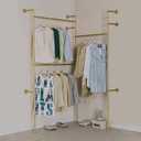 Modern Simple Industrial Pipe Double Hanging Rods Clothing Rack, Clothes Rack Wall Mounted Heavy Duty Hanging Clothes Rack, Detachable Garment Bar 93.7X84inch (Gold)
