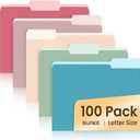SUNEE File Folders Letter Size Retro Colors, 100 Pack Folders for Documents 1/3-Cut Tabs, Colored File Folders Office Home School for Documents Files Paper