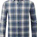 Alex Vando Mens Button Down Shirts Flannel Shirt Long Sleeve (Medium, Rhinestone Blue/Grey)