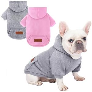 1 Pack Dog Hoodie Warm Hood Dog Sweater Cold Weather Small Dogs Sweatshirt Comfort Pet Clothes for Small Medium Dogs with Pockets Cats Chihuahua Clothes for Male Female Girl Boy Sporty Daily Wear (XL (Back: 16.5", Chest: 21.6", 12.8-17lbs), Pink and Grey