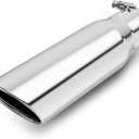 LCGP 2.75" Polished Exhaust Tip, 2.75" Inlet 3.5" Outlet 12" Long Stainless Steel Chrome Diesel Tailpipe Rolled Angle Cut, Bolt On