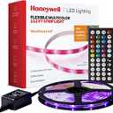 Honeywell 13.2ft Weatherproof 20-Color LED RGB Strip Light for Indoor and Outdoor Use, with Remote Control, Dimmable Lights, 4 Music Sync Modes, 8 Effects Modes