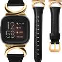 Minyee Leather Band Compatible with Fitbit Versa 2/Fitbit Versa/Versa Lite Bands Women, Slim Thin Dressy Designer Premium Leather Strap with C-Shape Metal Buckle for Versa 2 Smartwatch Accessories