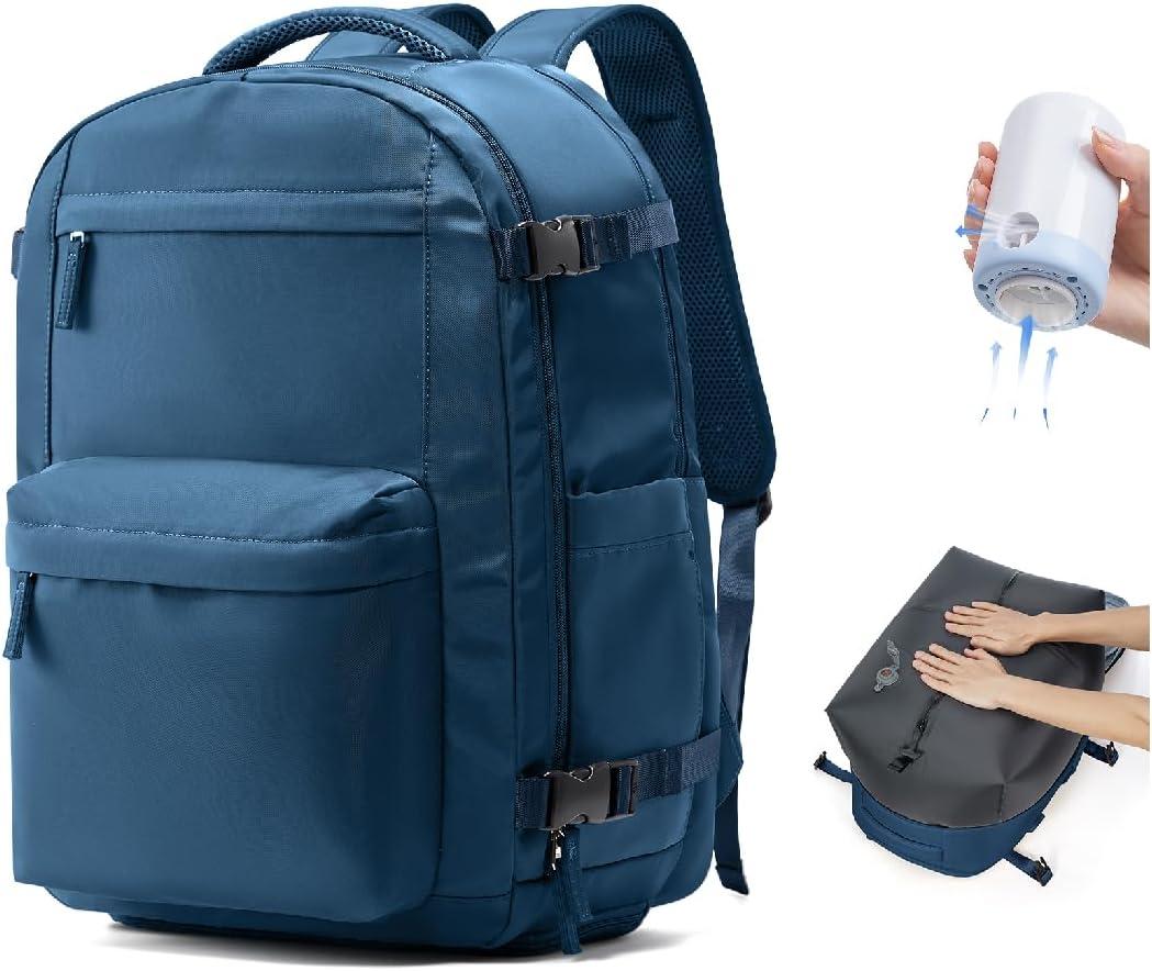 VGCUB Vacuum Backpack Travel with Electric Pump Vacpack System Storage Compression Laptop Work Business Waterproof College Weekender Bags Casual Daypack Backpacks for Women Men Blue