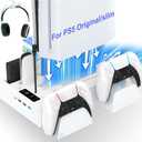 PS5 / PS5 Slim Cooling Station with Controller Charging Station, Cooling Stand for PlayStation 5 Console, PS 5 Dock Accessories Organizer with Storage Slot, PS 5 Cooler Fan, Headset Holder, 4 USB Hub
