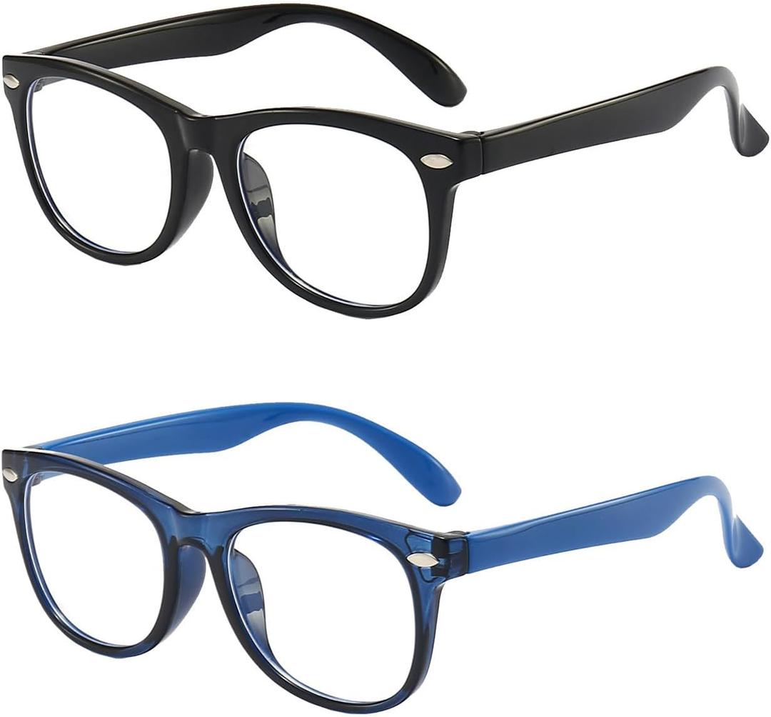 FANNYGO 2 Pack kids Blue Light Blocking Glasses For Girls And Boys Computer Blue Light Blocking Glasses For Age 3-11 (Black + Dark blue)
