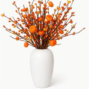 Remerry 11 Pcs Thanksgiving White Vase with Fall Flowers Artificial Fall Centerpieces for Tables Decorations Fake Pumpkin Flower with Pot Floral Arrangement Stems for Home Harvest Festival Autumn