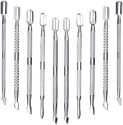 10Pcs Cuticle Pusher Remover and Cutter, Creatiee Double Ended Stainless Steel Cuticle Cleaner Nail Gel Polish Removal, Manicure Pedicure Nail Tools for Fingernails Toenails - Professional & Durable