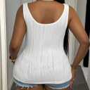 Women's Plus Size Summer Tank Top V Neck Textured Sleeveless Tops Fitted Basic Undershirts (White, XXL)