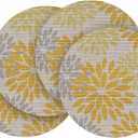 Artoid Mode Yellow Dahlia Plastic Round Placemats Set of 4, 14 Inch Seasonal Wipeable Woven Vinyl Table Mats for Farmhouse Party Kitchen Dining Decor