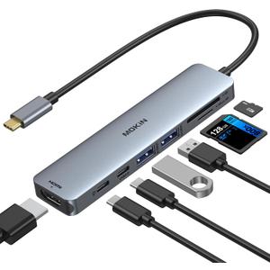 USB C Hub HDMI Adapter for MacBook Pro/Air, MOKiN 7 in 1 USB C Dongle with HDMI, SD/TF Card Reader, USB C Data Port,100W PD, and 2 USB 3.0 Compatible for MacBook Pro/Air, Dell XPS, Lenovo Thinkpad. (Space Gray)