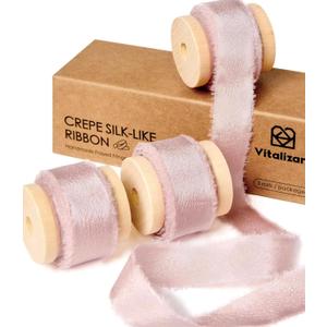 Vitalizart Pink Ribbon 5/8 Double Face Silky Satin Ribbon 15 Yard Crepe Silk Like Handmade Frayed Fringe for Gift Wrapping Baby Shower Wedding Bridal Bouquet Decor Dusty Pink Rose