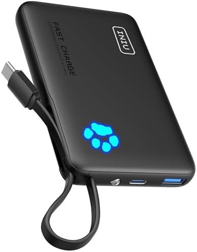 INIU 45W Portable Charger, 10000mAh Built-in USB C Cable Fast Charging Power Bank, Small Type C Battery Pack, Powerbank for iPhone 16 15 14 13, iPad, Samsung S25 S24 etc. Travel Camping Essentials