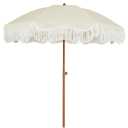 AMMSUN 6.5ft Boho Fringe Umbrella, Light Beige