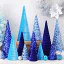 Ireer 12 Pcs Christmas Velvet Trees Set Various Size Velvet Cone Modern Decorations Indoor Table Tree Centerpiece Minimalist Xmas Holiday Winter Home Decor(Blue)