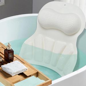 Bath Pillows for Tub, Bath Pillow Luxury Bathtub Pillow, Quick Drying 4D Silicone Bath Tub Pillow with 35 Non Slip Suction Cups, Bath Accessories Spa Gifts for Women Men, White