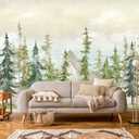 ZFBIZHI Green Pine Forest Woodland Wallpaper for Nursery Girls' Bedroom Living Room Cloud Forest Mountain Wall Mural (Not Peel 'n Stick) 141 ×96 inch