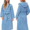PJGGZ Hooded Bathrobes for Women, Soft Long Towel Robes for Women - Quick Dry yet Warm (Small-Medium, Haze Blue)