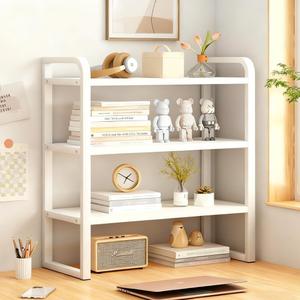 Office Desk Shelf Organizer, Wood Desktop Bookshelf Supplies Storage Rack, Shelf for Top of Desk and Dresser and Cubicle Decor Aesthetic Bookshelf (White White-three Tier, 15.75 Lx7.87 Wx22.05 H)