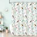 Litabel Green Cute Floral Shower Curtain, Watercolor Birds, Butterflies, Snails & Flower Design Shower Curtains for Chic Bathroom, Nature-Inspired Garden Fabric Shower Curtain, 72 x 72