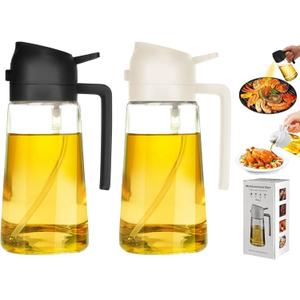 Oil Sprayer for Cooking,2 in 1 Olive Oil Dispenser and Oil Sprayer 470ml Olive Oil Spritzer for Air Fryer, Salad,BBQ,Roasting 2Pcs Black & White