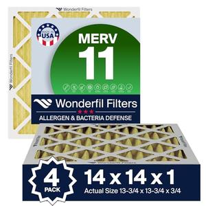 16x16x1 MERV 11 Air Filter (4-Pack) | Wonderfil Filters | Pleated HVAC Design | Perfect Fit for AC & Furnace Systems | Actual Size: 13.75" x 13.75" x 0.75"