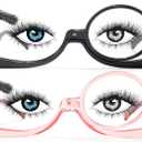 SODQW 2 Packs Makeup Reading Glasses for Women Round One Eye Rotating Magnifying Cosmetic Readers Make Up Eyeglasses (Black+pink)