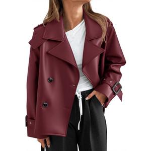 Yousify Womens Textured Faux Leather Jackets Oversized Button Down Motorcycle Clothes Casual Fall Trendy Coat Outerwear, Large