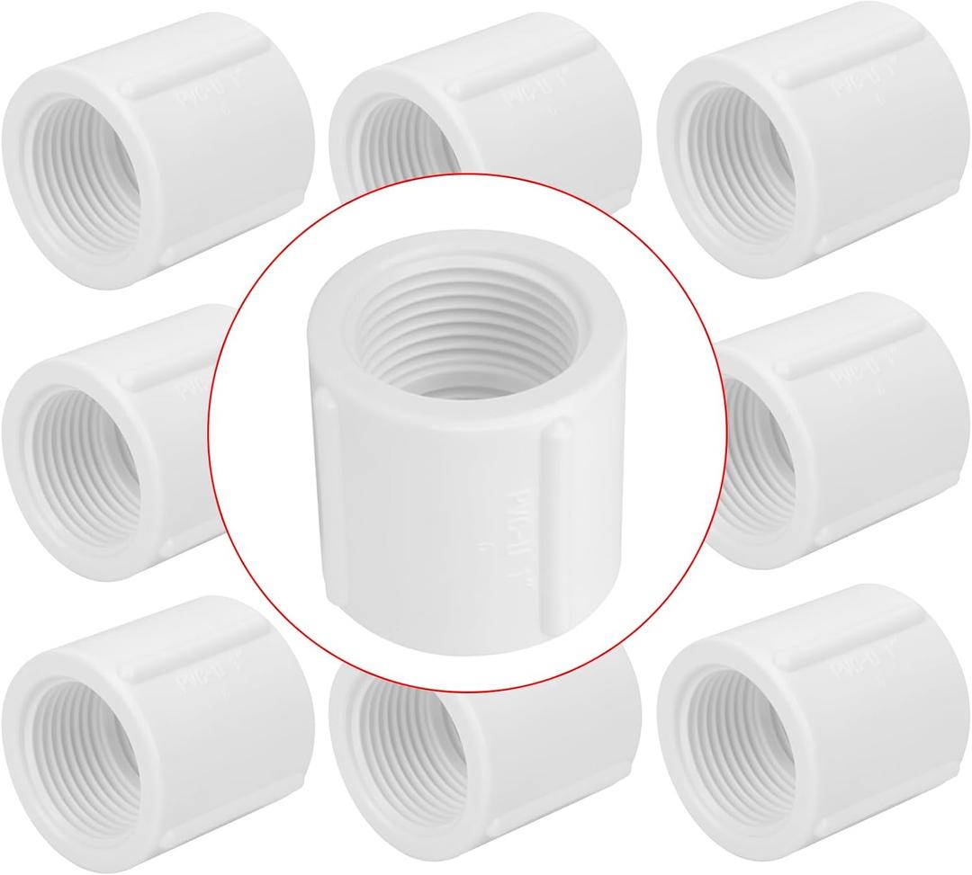10Pack 1" Double Female Thread PVC Pipe Coupling Adapter Pipe Fitting Connector (F x F) SCH40 1Inch PVC Female Threaded Pipe Coupling for Sprinkler,Irrigation,Swimming Pools