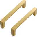 Ravinte 10 Pack Solid 3-3/4 Inch Square Cabinet Handles - Brushed Brass Pulls for Kitchen Drawers and Cabinets - Hardware