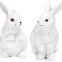 Easter Decorations Bunny Figurines, Set of 2 Realistic Textured Resin Rabbit Statues Spring Home Decor for Mantel Shelf Tiered Tray, Farmhouse Table Centerpiece Indoor Easter Spring Decorations