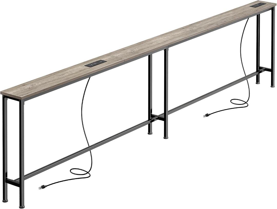 SUPERJARE 102.3 Inch Sofa Table with 2 Power Outlets and USB-C Ports, 5.9 Inch Narrow Console Table with Storage, Extra-Long, for Entryway Hallway Couch Behind Sofa, Small Spaces, Oak, 5.9"d X 102.3"w X 29.7"h