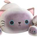 Siamese Cat Plush Cute Siamese Cat Stuffed Animal Pillow with 4 Baby Plushies in Her Tummy, Soft Cotton Stuffed Animals Toy Gifts for Kids